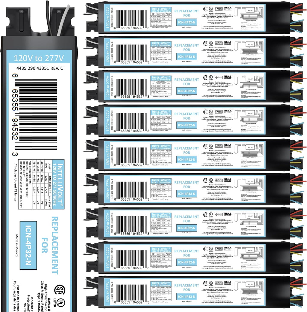 OHLECTRIC 10 Pack - Replacement for ICN4P32-SC 3&4 Lamp - T8 Fluorescent Ballast, Electronic Ballast Replacement 120-277 Volt, Instant Start - Standard and Energy Efficient Ballasts - UL Approved