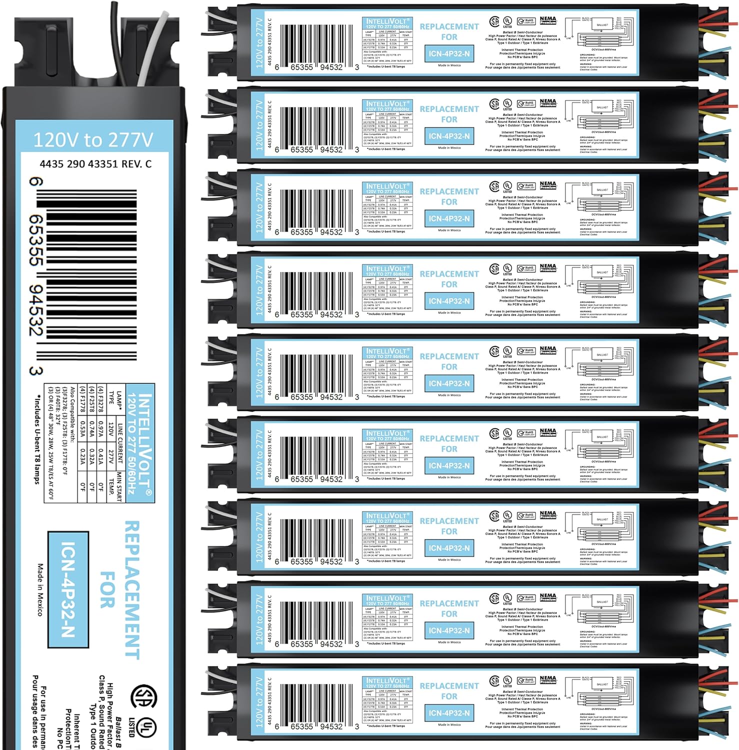OHLECTRIC 10 Pack - Replacement for ICN4P32-SC 3&4 Lamp - T8 Fluorescent Ballast, Electronic Ballast Replacement 120-277 Volt, Instant Start - Standard and Energy Efficient Ballasts - UL Approved