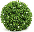 3rd Street Inn Medium White Flower Grass Topiary Ball - Artificial Plant Set - Indoor/Outdoor Wedding Party Decor - Faux Foliage Garden Sphere - Tree and Bush Substitute (11", 6 Pack)