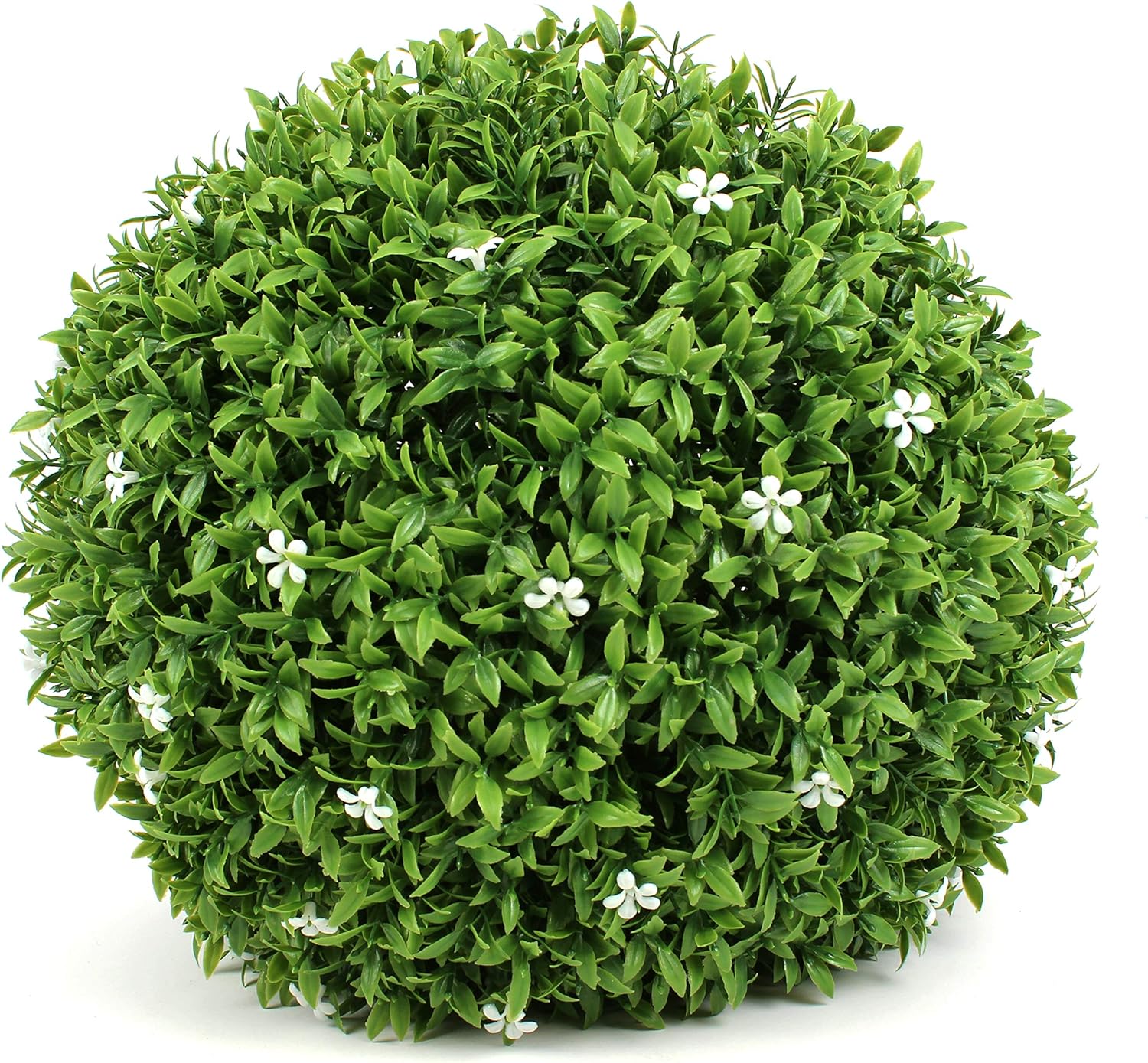 3rd Street Inn Medium White Flower Grass Topiary Ball - Artificial Plant Set - Indoor/Outdoor Wedding Party Decor - Faux Foliage Garden Sphere - Tree and Bush Substitute (11", 6 Pack)