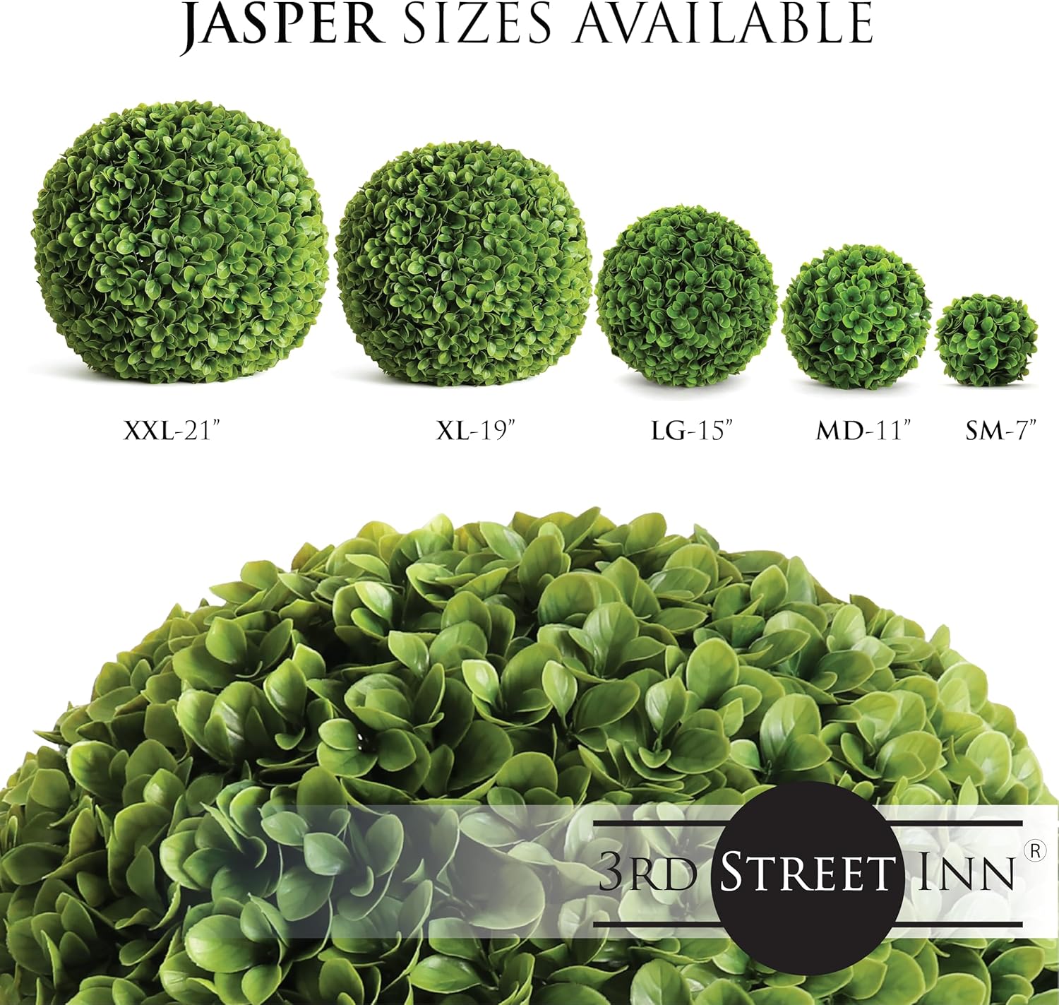 3rd Street Inn Small Jasper Topiary Ball - Artificial Plant Set - Indoor/Outdoor Wedding Party Decor - Faux Foliage Garden Sphere - Tree and Bush Substitute (7", 8 Pack)