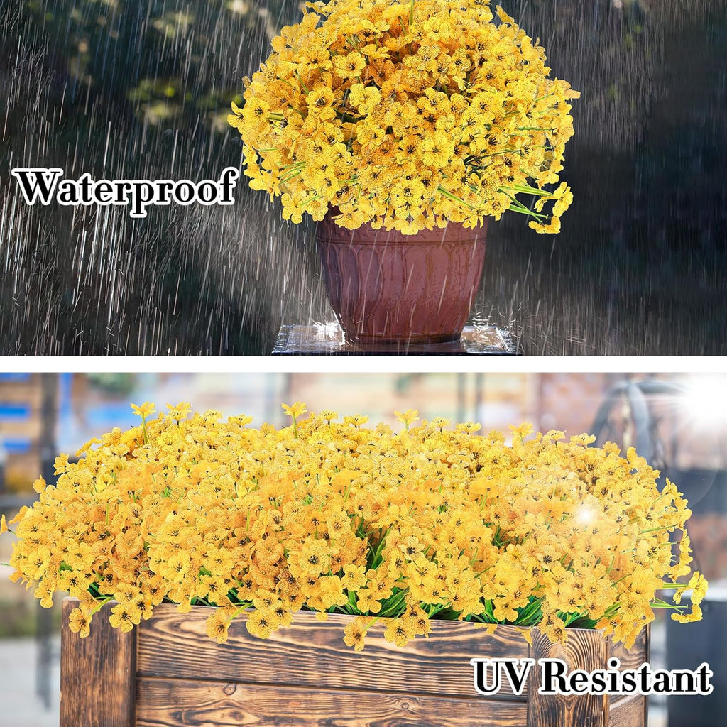 20 Bundles Artificial Flowers for Outdoors Decorations, Fake Flowers Faux Plants Silk Colorful Daisy Eucalyptus Flowers Realistic UV Resistant for Garden Patio Porch Box Home Decor, Yellow