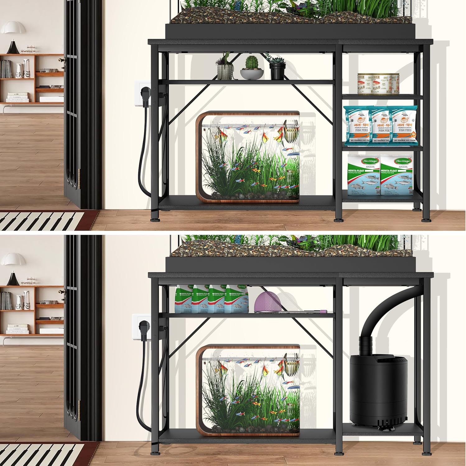 20-40 Gallon Fish Tank Stand: Heavy Duty Aquarium Stand with Power Outlets and Cabinet for Fish Tank Accessories Storage - Metal Frame, 800LBS Capacity, Suitable for Fish & Reptile Terrariums