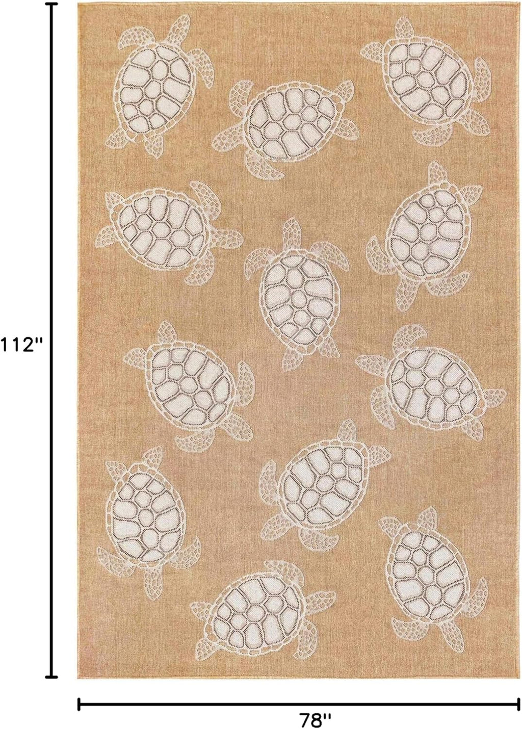 Liora Manne CARMEL Indoor/Outdoor Power Loomed Synthetic Blend Low Profile Area Rug - Transitional Coastal Turtle Decorative (Seaturtles Sand) (6'6" x 9'4")