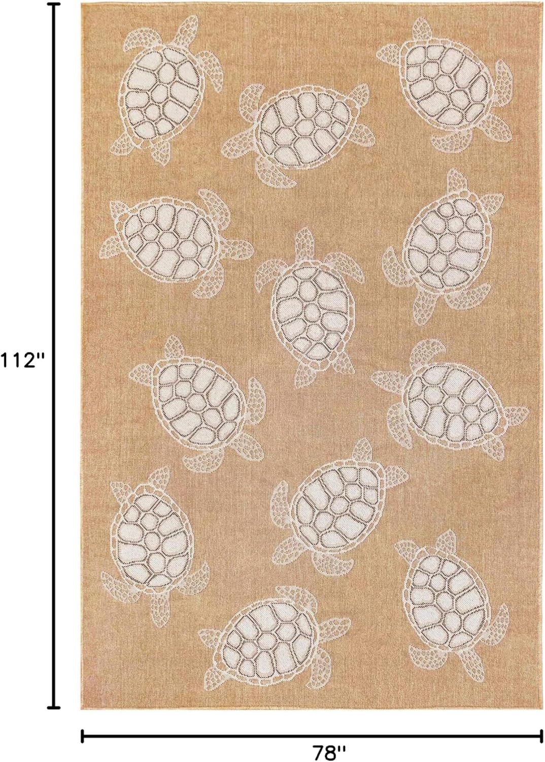 Liora Manne CARMEL Indoor/Outdoor Power Loomed Synthetic Blend Low Profile Area Rug - Transitional Coastal Turtle Decorative (Seaturtles Sand) (6'6" x 9'4")