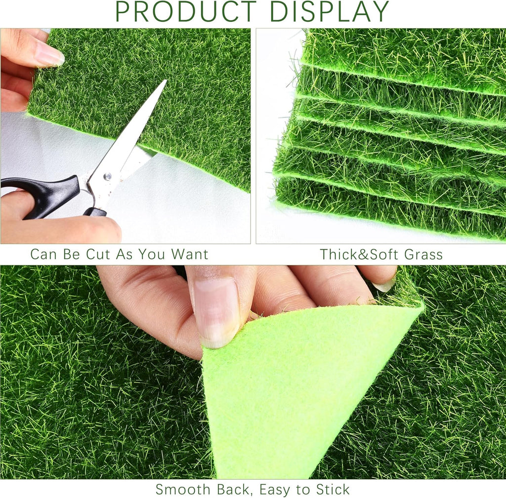 Elcoho 10 Pieces Fake Grass for Crafts Fairy Garden 6 x 6 Inches Artificial Garden Grass for Miniature Ornament Dollhouse DIY Decoration