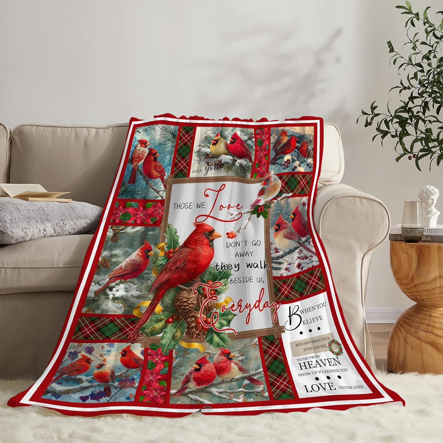 Cardinal Throw Blanket Red Bird Cardinal Stuff Gifts for Kids Girls Boys Adults Women Men Soft Cozy Warm Plush Fluffy Fuzzy Fleece Blanket Christmas Decor 60''X80''