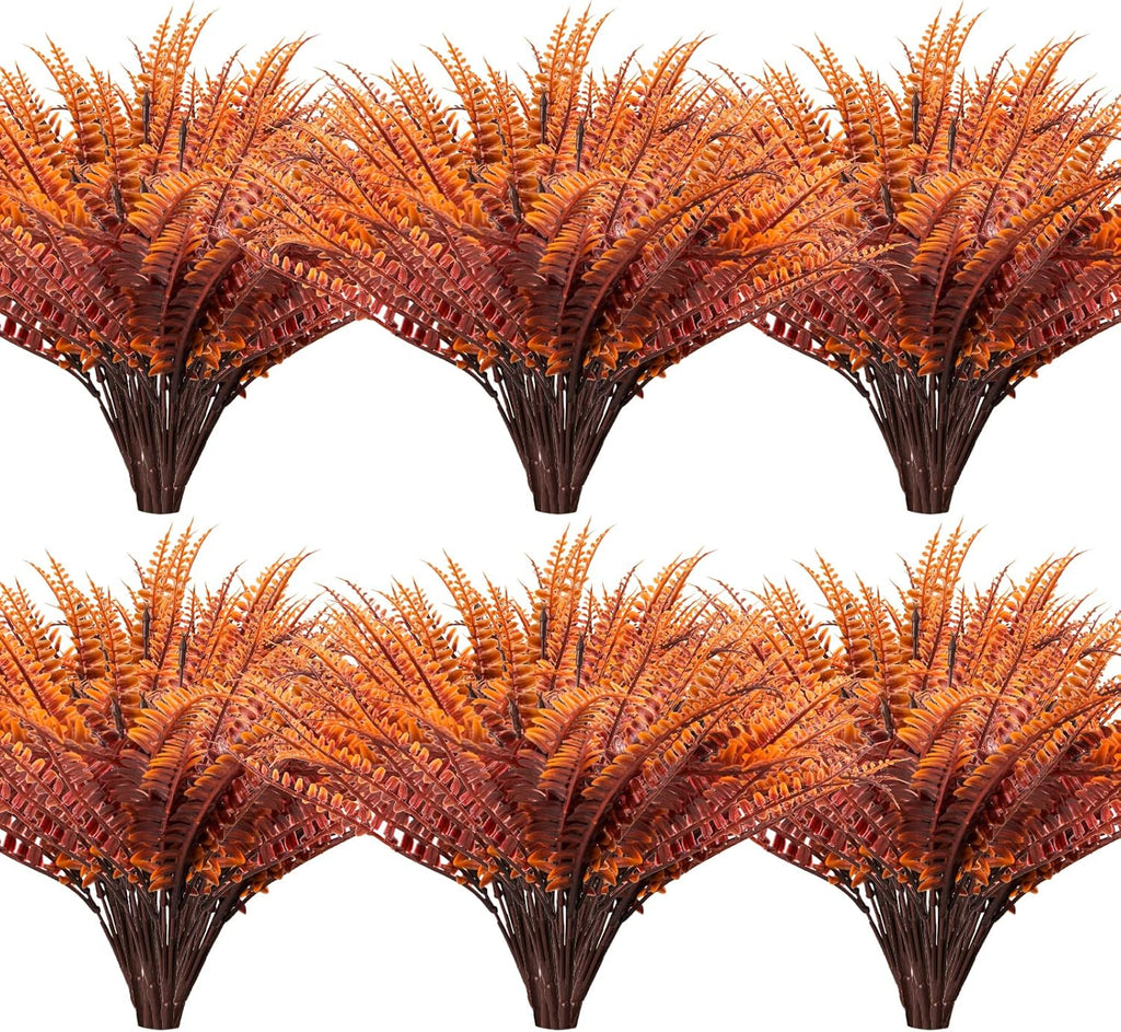 12 Bundles Artificial Fall Plants, Fake Boston Fern Greenery Outdoor UV Resistant No Fade Faux Plastic Plants Garden Porch Window Box Decorating（Fall Boston Fern