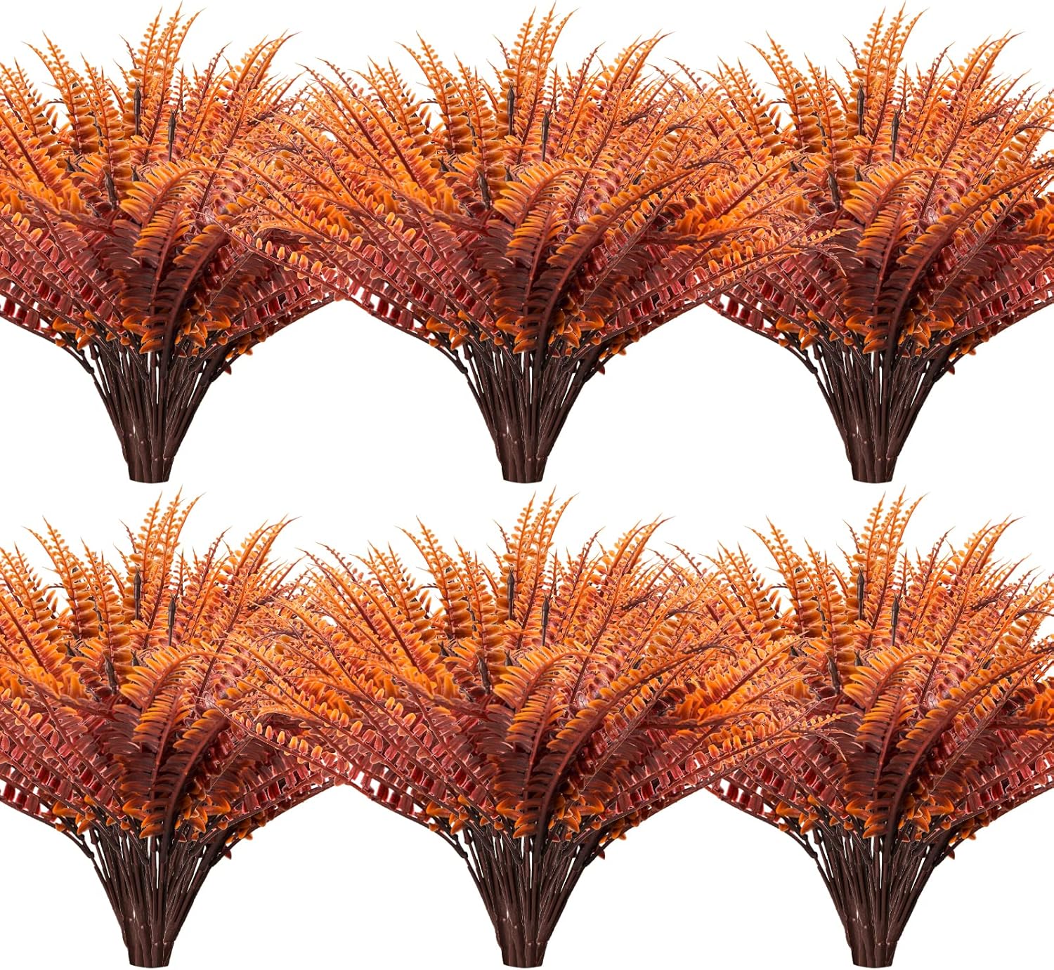 12 Bundles Artificial Fall Plants, Fake Boston Fern Greenery Outdoor UV Resistant No Fade Faux Plastic Plants Garden Porch Window Box Decorating（Fall Boston Fern