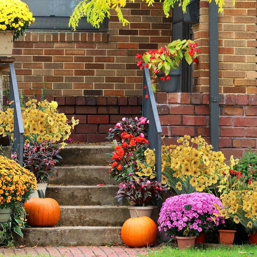 24 Yellow Bundles Artificial Flowers for Outdoors/Indoors Fake Flowers Plants for Indoor Outside Garden Porch Window Box Home Wedding Farmhouse