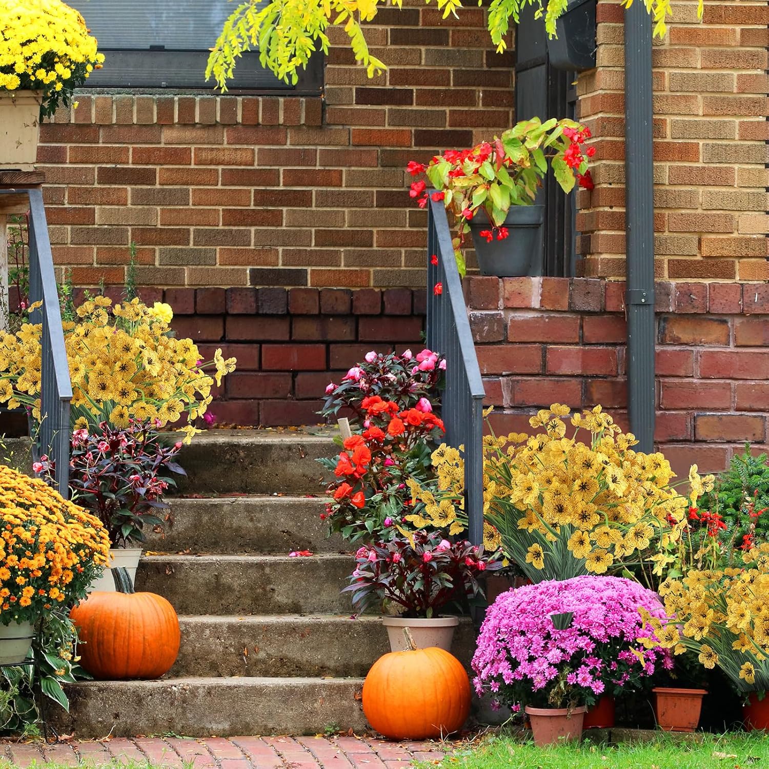 24 Yellow Bundles Artificial Flowers for Outdoors/Indoors Fake Flowers Plants for Indoor Outside Garden Porch Window Box Home Wedding Farmhouse