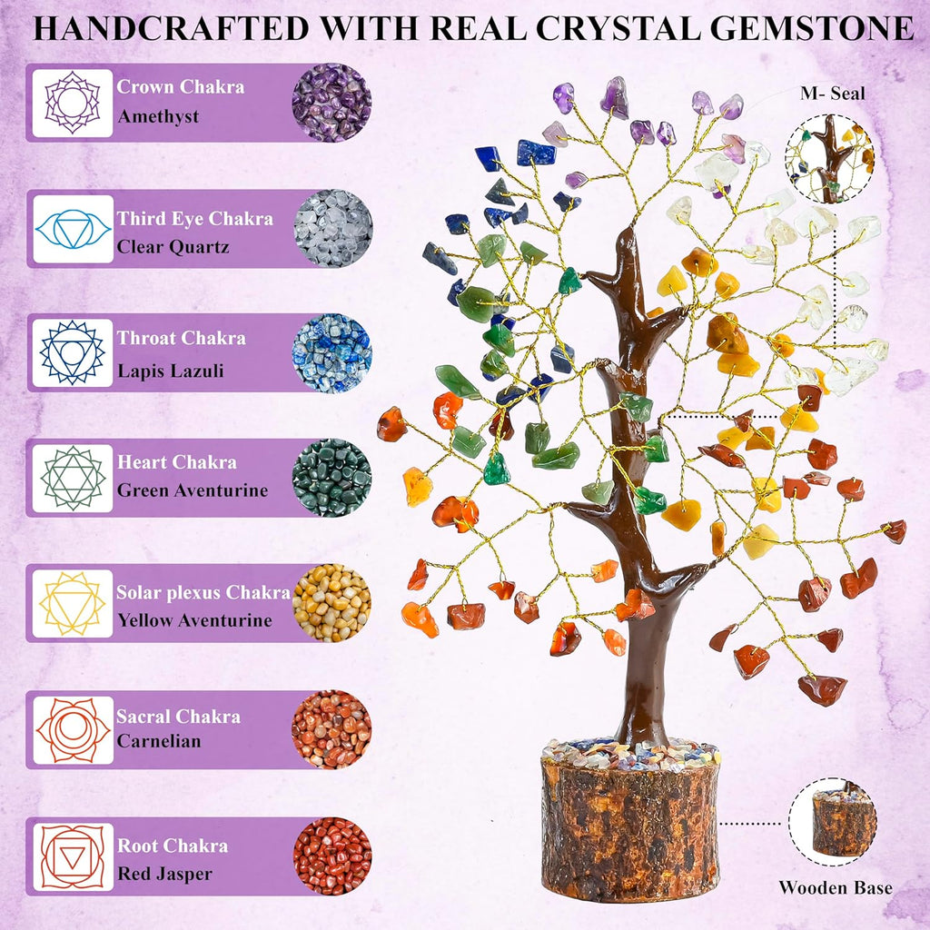 Crocon 7 Chakra Crystal Tree of Life D�cor Bonsai Tree Meditation Office Desk Decor Healing Crystals Stones for Birthday Gifts for Women House Warming Gifts New Home Decoration Present Sister Mom