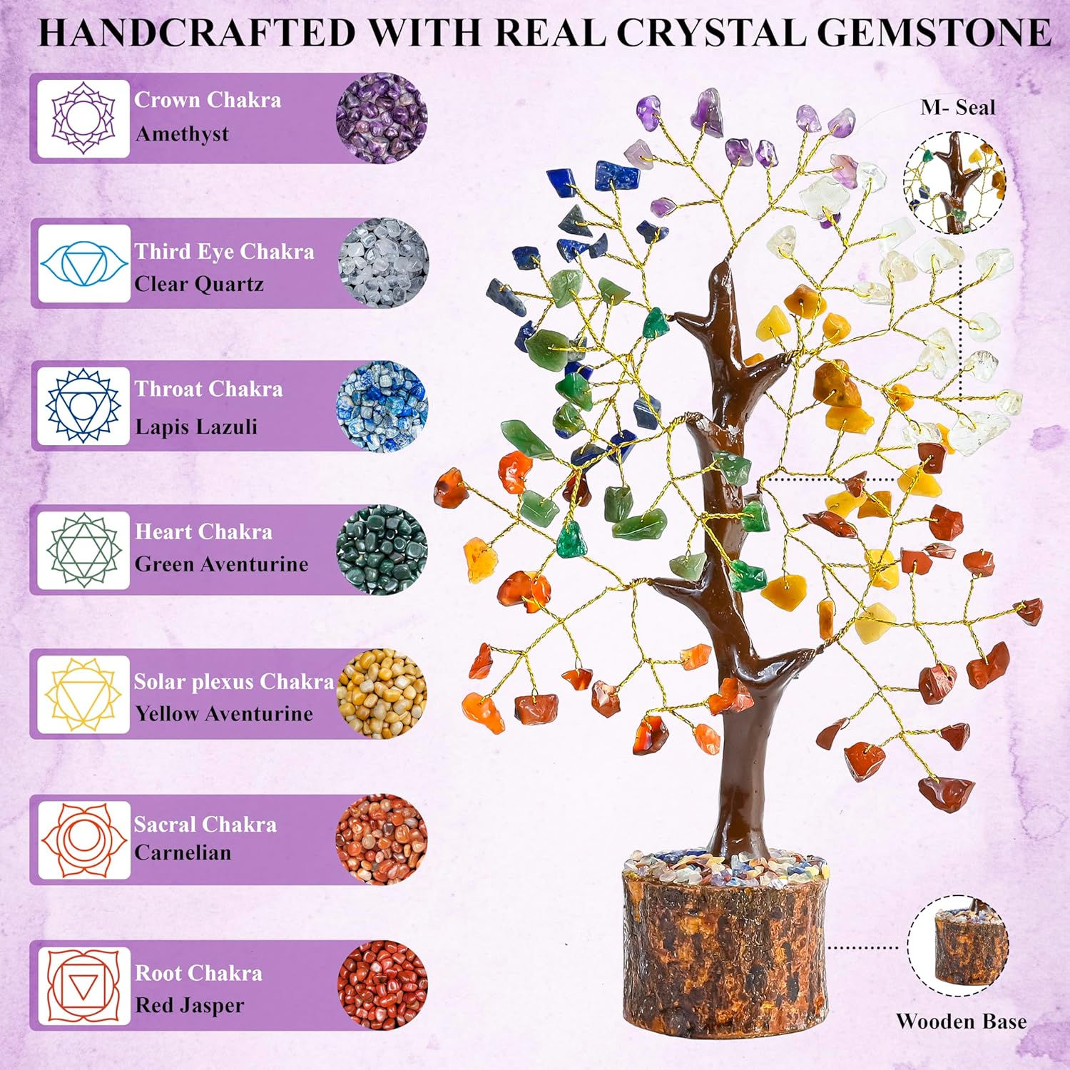Crocon 7 Chakra Crystal Tree of Life D�cor Bonsai Tree Meditation Office Desk Decor Healing Crystals Stones for Birthday Gifts for Women House Warming Gifts New Home Decoration Present Sister Mom