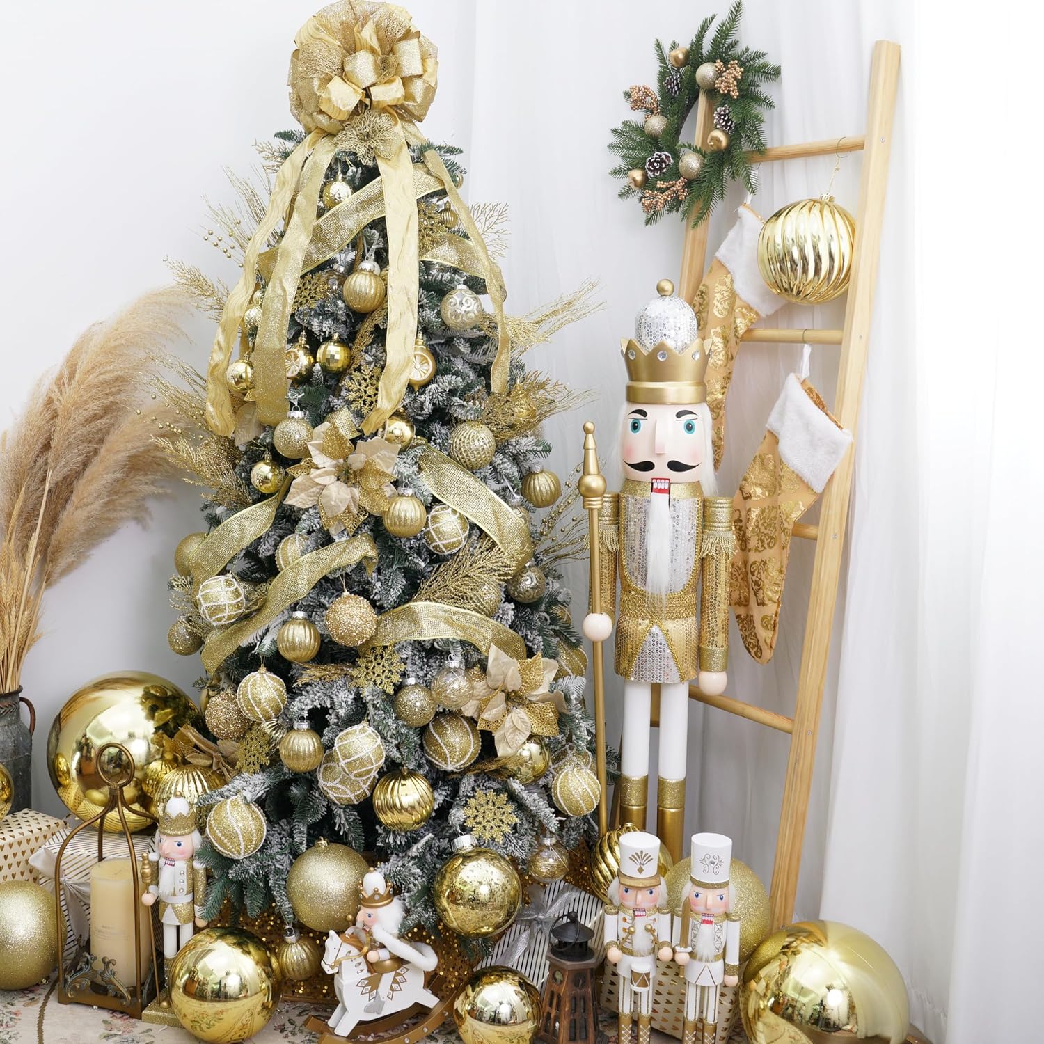 Christmas Glitter Stems 24pcs Artificial Pine Tree Picks for Christmas Tree Ornaments fillers, DIY Xmas Wreath, Crafts, Garland, Holiday, Party, Wedding and Home Decoration(Gold)
