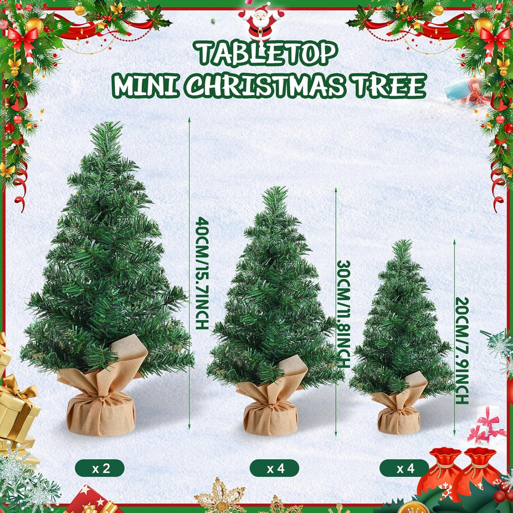 Libima 10 Pieces Tabletop Mini Christmas Tree 15.7" 11.8" 7.9" Artificial Green Xmas Pine Tree Christmas Decorations for Home Miniature Trees with Linen Base for Dining Kitchen Desk Home
