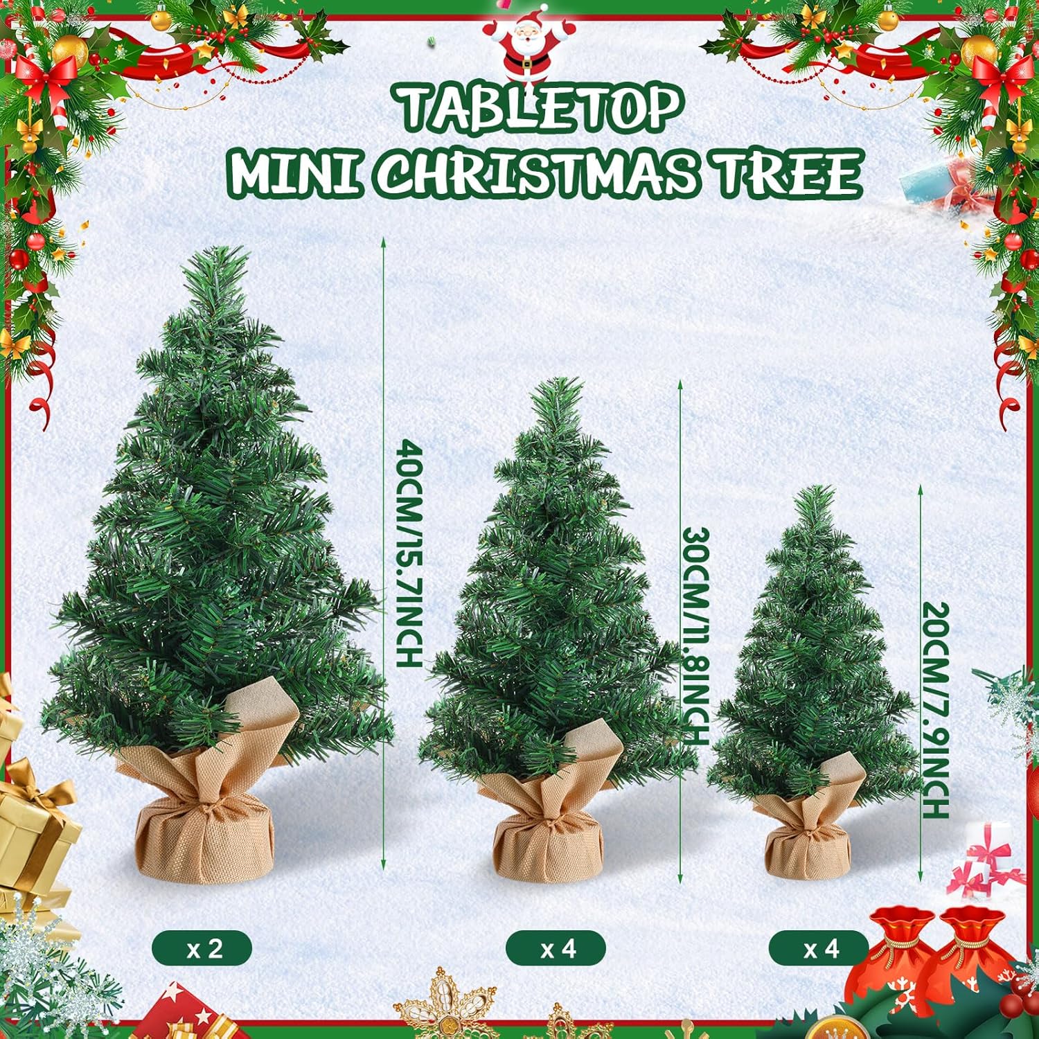 Libima 10 Pieces Tabletop Mini Christmas Tree 15.7" 11.8" 7.9" Artificial Green Xmas Pine Tree Christmas Decorations for Home Miniature Trees with Linen Base for Dining Kitchen Desk Home