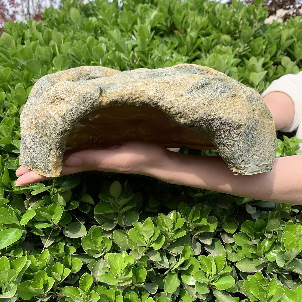 Extra Large Reptile Hide - Resin Snake Caves for Ball Pythons, Simulation Rock Hideout for Habitat, Lizard, Leopard Gecko, Bearded Dragon - Yellowish-Brown