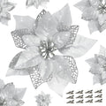 12 PCS Poinsettia Flower Artificial Poinsettia Christmas Decoration 8.7'' Silver Glitter Poinsettias Christmas Ornaments Christmas Tree Flower Decor with Clips DIY Xmas Wreath Holiday Home Party Decor