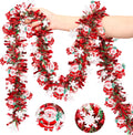 50 FT Christmas Tinsel Garland Christmas Decorations with Santa Claus & Snowflake Red Green Shiny Metallic Twist Christmas Garland for Xmas Tree Home Mantle Stairs Indoor Outdoor Holiday Party Decor