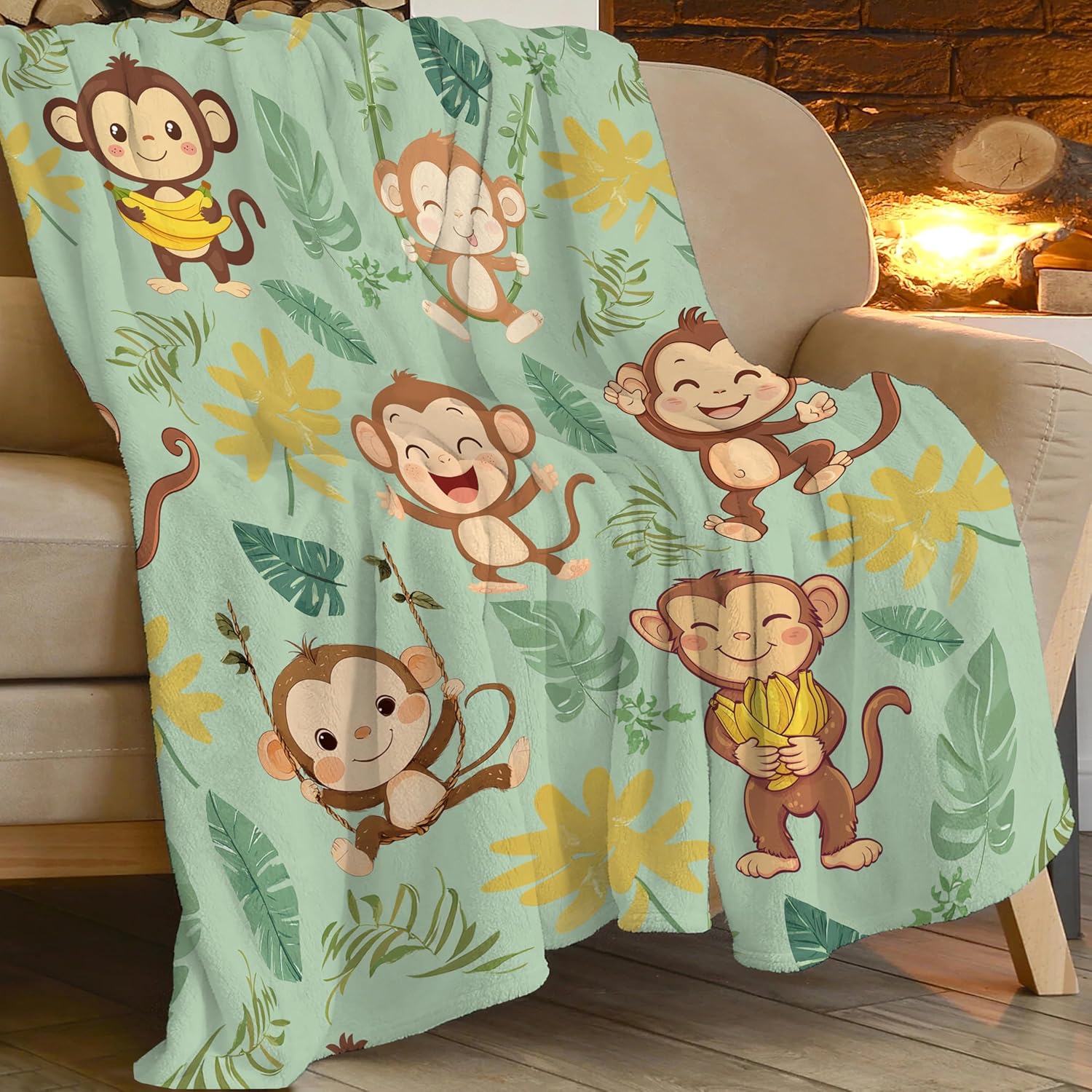 Monkey Blanket Cute Cartoon Monkey Throw Blanket Gifts for Monkey Lovers Girls Boys Kids Women Men Adults Super Soft Cozy Plush Fluffy Fuzzy Fleece Blanket Home Decor 60''X80''
