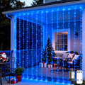 JMEXSUSS 300LED Christmas Curtain Lights, Blue Christmas Lights with Remote, Blue String Lights for Bedroom Wall Window Backdrop Garden Indoor Outdoor Patio Yard Porch Decorations, 9.8x9.8ft