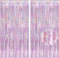 BRAVESHINE Pink Streamers Tinsel Foil Fringe Curtains - 2Pcs 3.2x8.2ft Metallic Party Backdrop for Christmas/New Year/Snowflake/Girl/Princess/Birthday/Bridal Shower/Bachelorette/Engagement Decorations