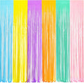 BRAVESHINE Tinsel Foil Fringe Curtains - 2Pcs 3.2x8.2ft Pastel Colourful Photo Backdrop for Christmas New Years Princess Birthdays Easter Bunny Bridal Shower Fairy Kids Candy Donuts Party Decorations