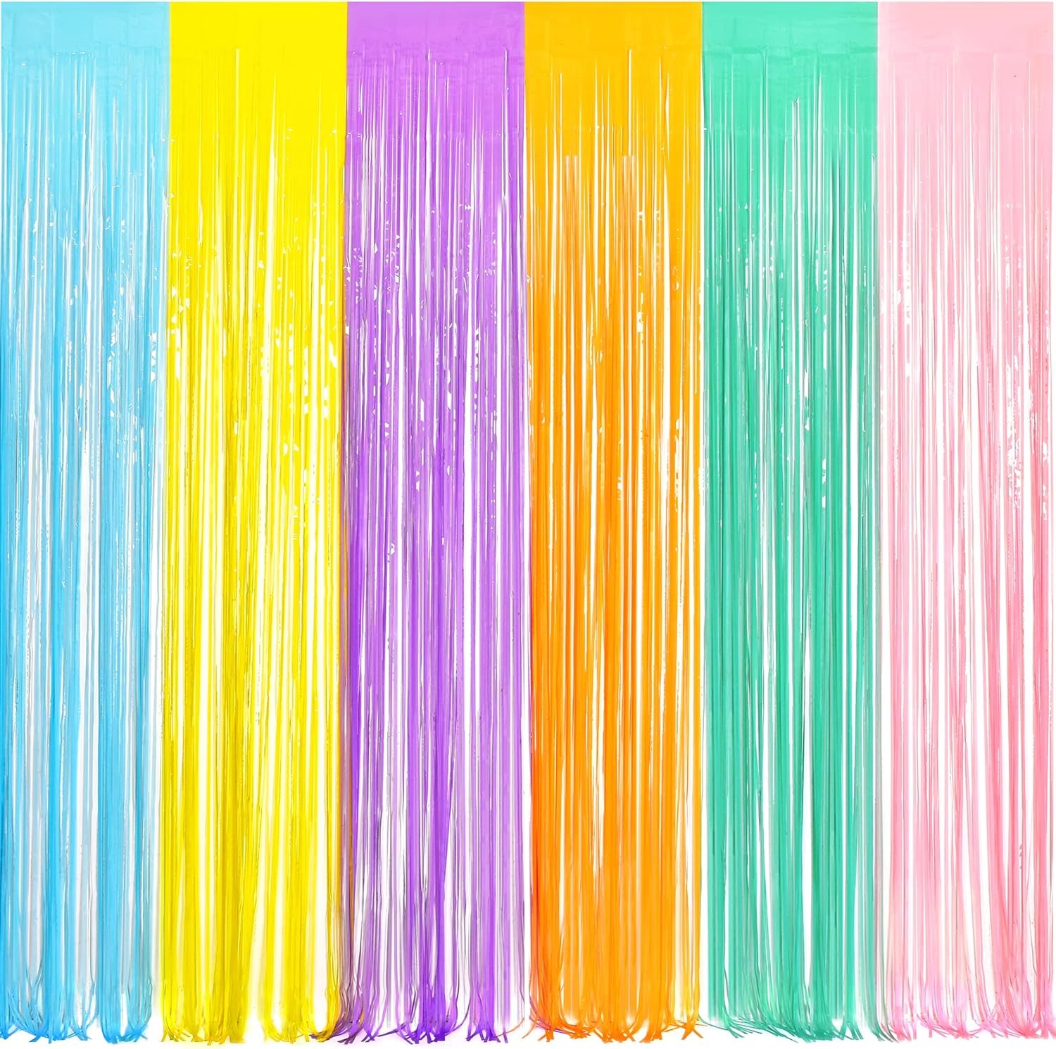 BRAVESHINE Tinsel Foil Fringe Curtains - 2Pcs 3.2x8.2ft Pastel Colourful Photo Backdrop for Christmas New Years Princess Birthdays Easter Bunny Bridal Shower Fairy Kids Candy Donuts Party Decorations