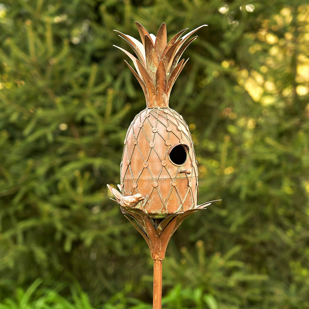Copper Colored Birdhouse Garden Stakes (Pineapple)