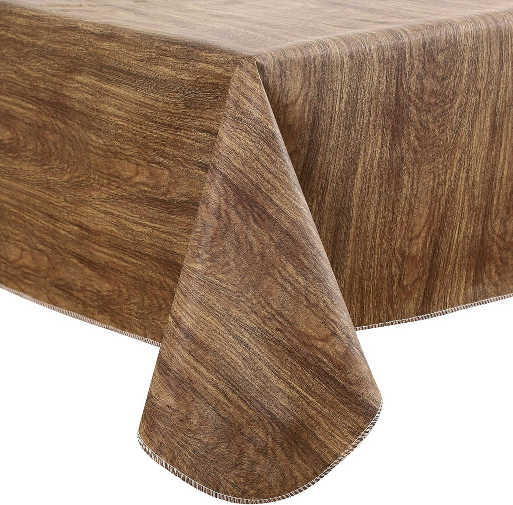 Walrus Heavy Duty Vinyl Tablecloth with Flannel Backing Waterproof Oil-Proof Plastic Table Cloth Stain-Resistant Wipeable Rectangle or Square Table Cover for Indoor and Outdoor (Wood, 60X102 Inch)