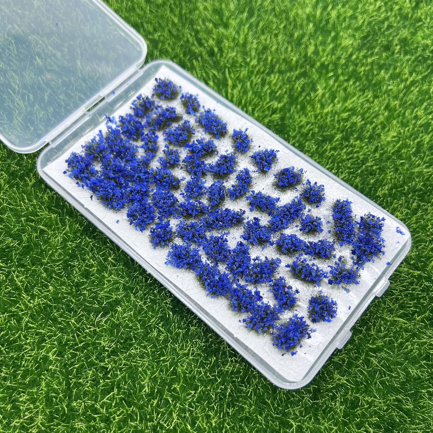 Woohome 53 Pcs DIY Miniature Flower Cluster Flower Vegetation Groups Cyan Static Grass Tufts for Train Landscape Railroad Scenery Sand Military Layout Model Miniature Bases and Dioramas
