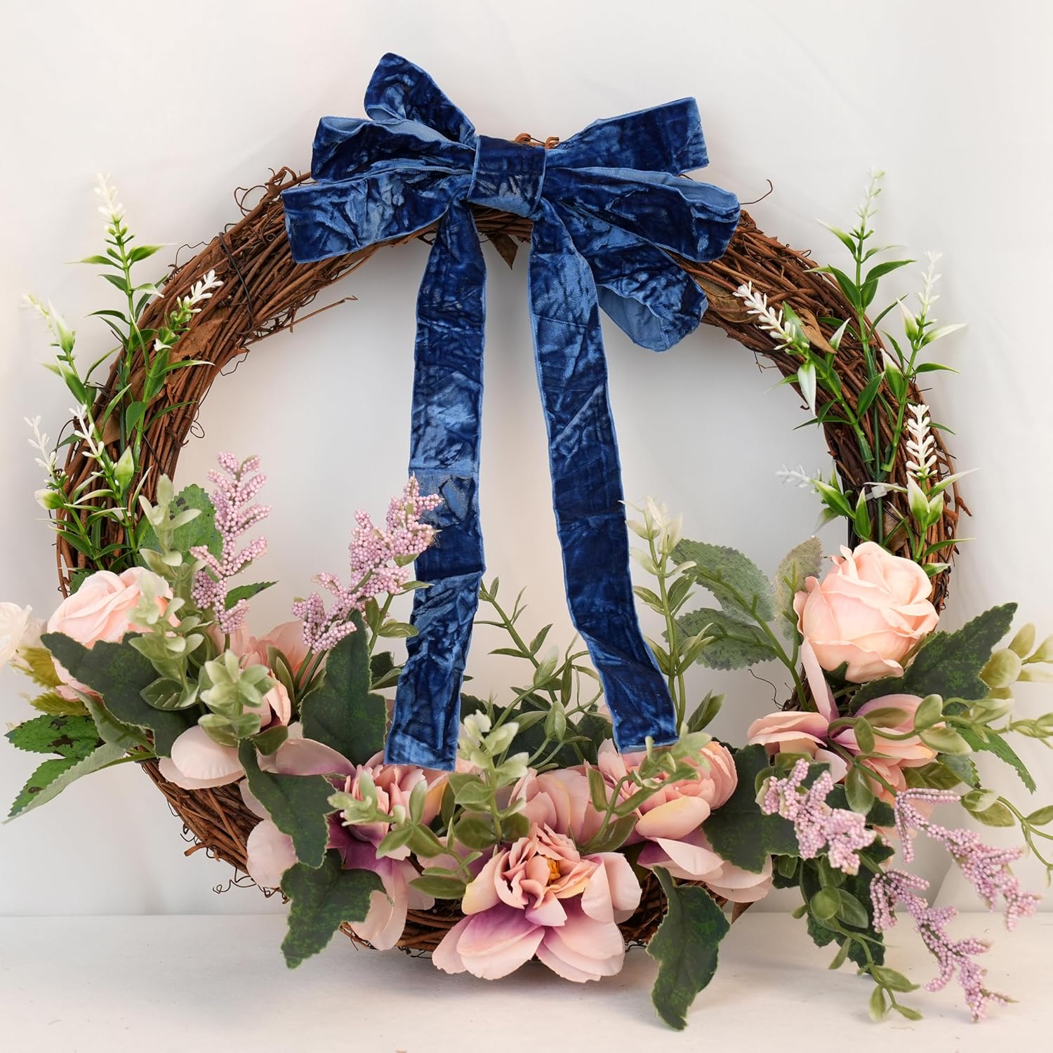 MAYREEL 1 Inch Blue Crushed Velvet Ribbon Navy Blue Vintage for Flower Bouquets Wedding Invitations Crafts Gift Wrapping Party Favor Boxes 10 Yards