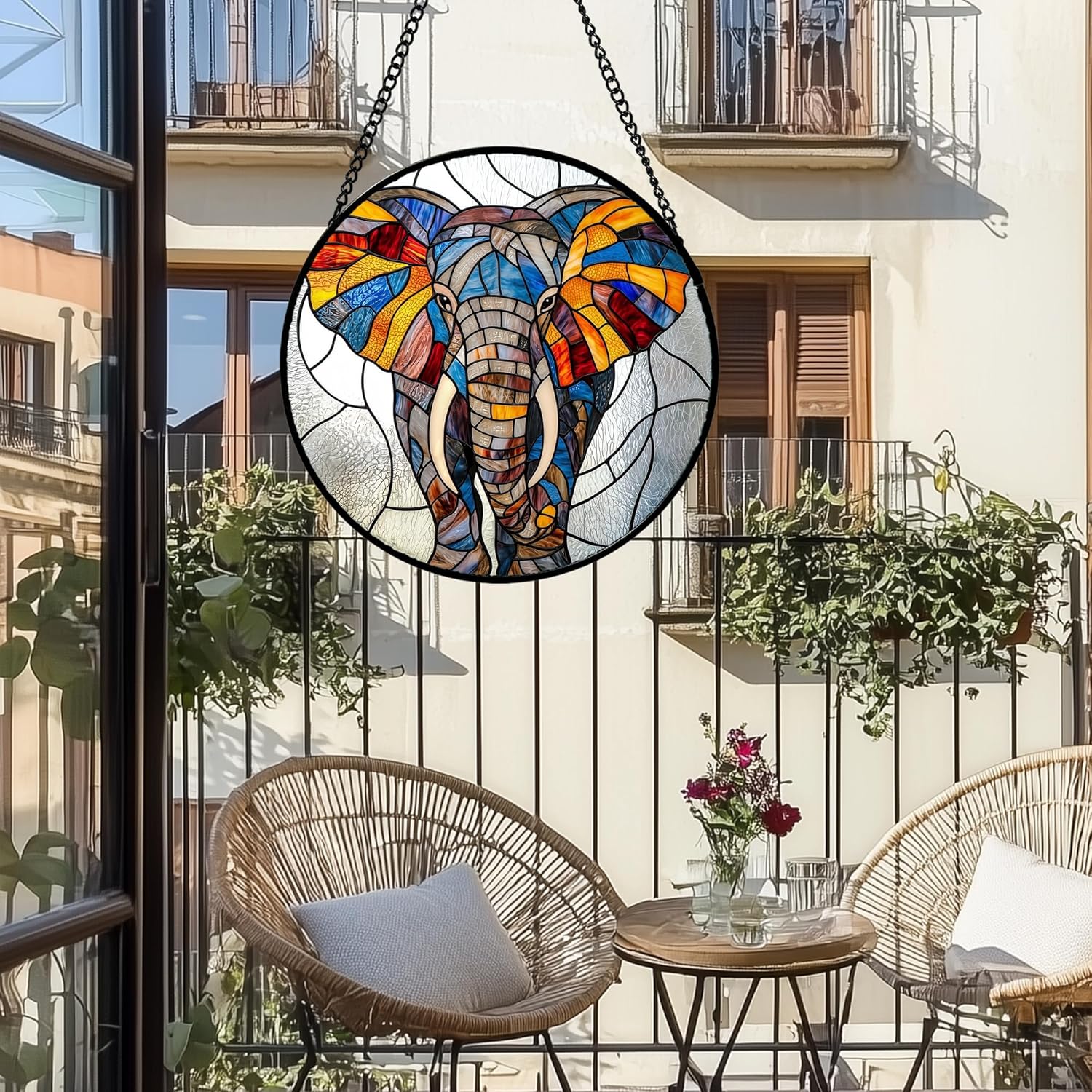 Stained Glass Window Hanging, Colorful Elephant Sun Catcher for Door Home Decor Animal Suncatcher Christmas Mother's Day Birthday Gifts for Women Men Mom and Nana 7.8 in