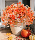 Fake Mums Fall Artificial Flowers Plants for Outdoors Autumn Decoration, 12 Bundles Silk Morning Glory with Eucalyptus Realistic UV Resistant Faux Mums for Outside Planter Yard Garden Home Indoor, Mix