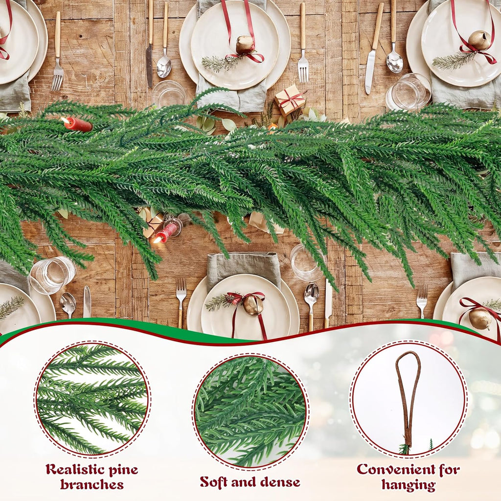 2 Pcs 9 Ft Norfolk Pine Garland, Artificial Dense Christmas Garland Ornaments, Real Touch Greenery Garland for Fireplace, Stairs, Table, Mantle, Wall, Indoor, Outdoor Christmas Decorations