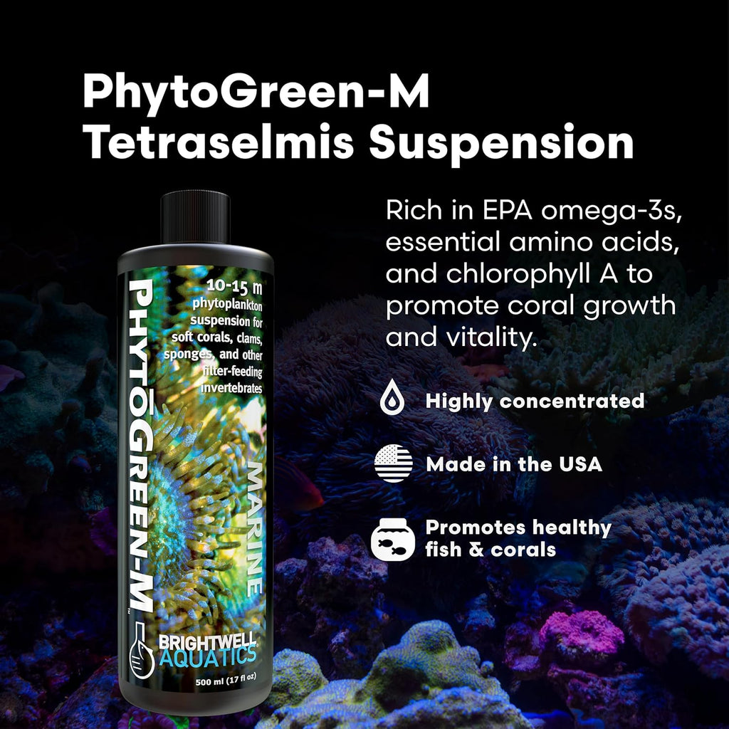 Brightwell Aquatics PhytōGreen-M Marine Phytoplankton for Reef Aquariums – Supports Corals, Sponges, Clams, Tube Worms & Filter Feeders – Amino Acids, EPA, 125 ml