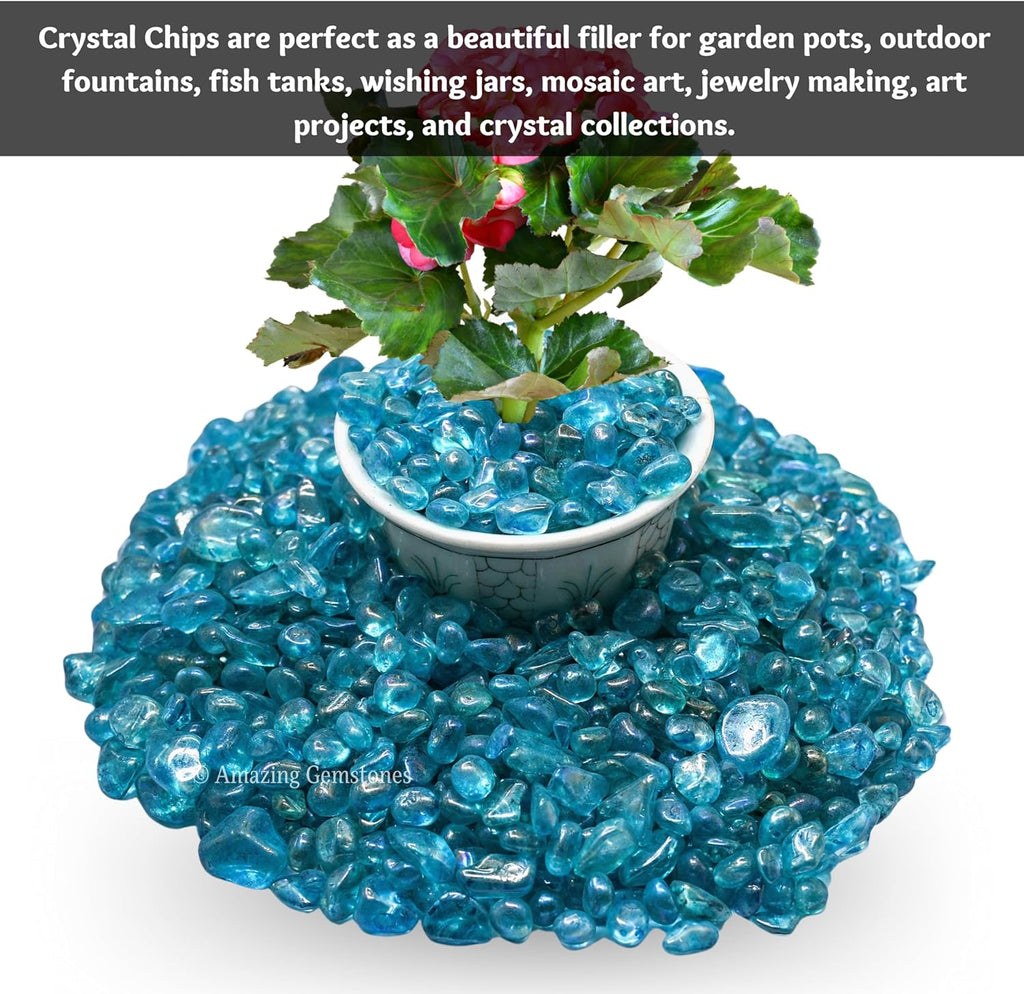 Amazing Gemstone Aqua Aura Quartz Crystal Chips Aquarium Gravel Rocks - Aura Quartz Chips Bulk Fish Tank Gravel, Small Tumbled Stone Chips, Tiny Crystals for Decoration (Natural AAA Grade Gemstones)