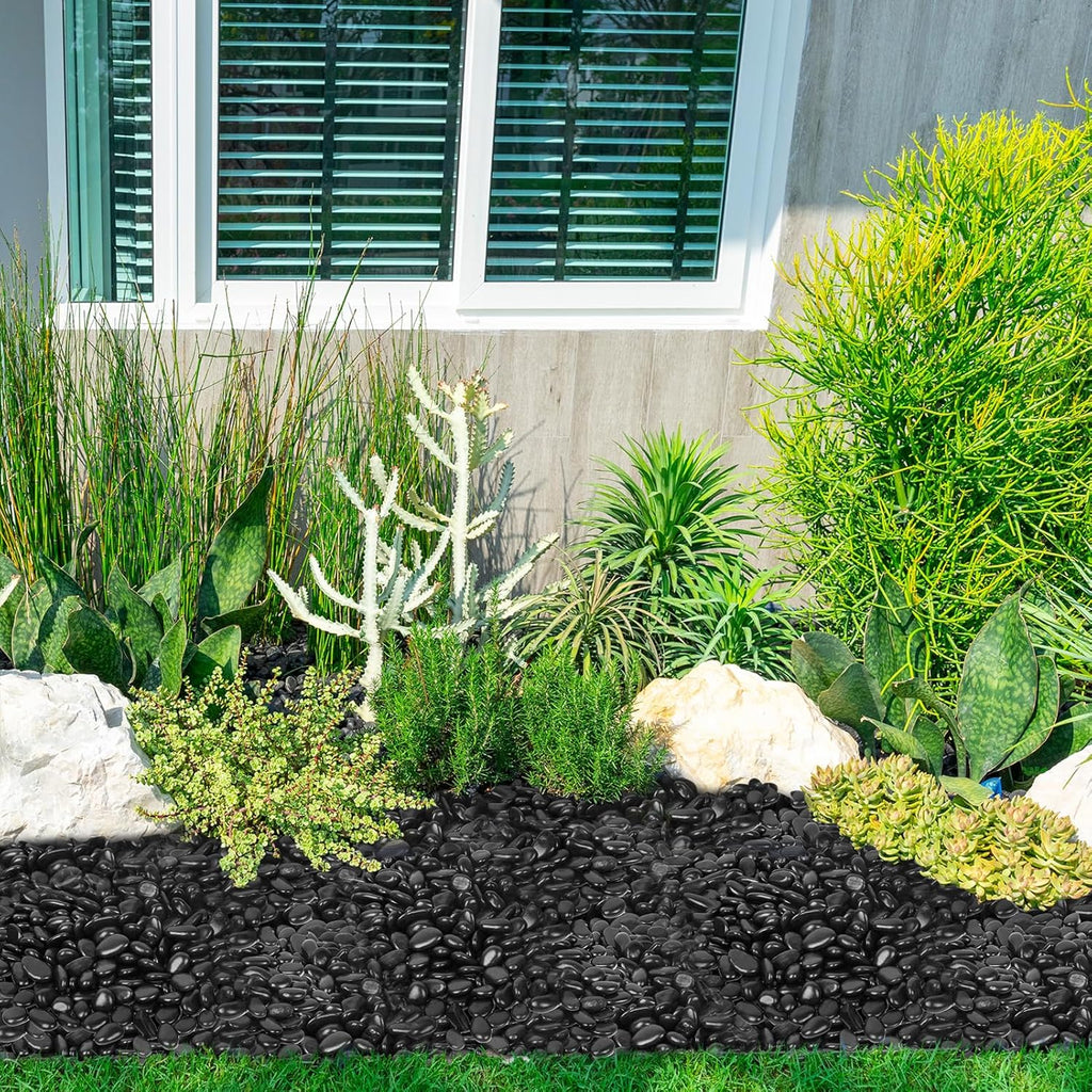 GASPRO 30 Pound River Rocks, Decorative Stones for Walkways, Outdoor Landscaping, Garden, Yard, 1 to 2 Inch, Black Polished Pebbles for Planters, Flower Beds, Vase