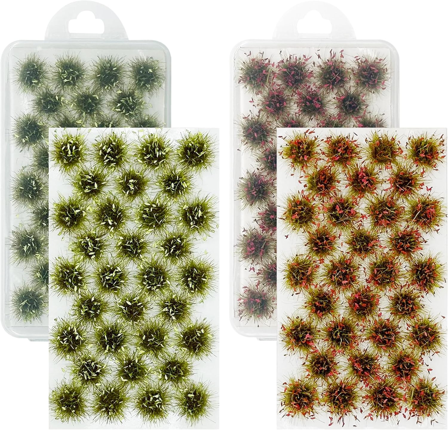 Cayway Miniature Grass Cluster, Static Tuft Model Vegetation Groups for DIY Train Landscape Railroad Scenery, Flower (Green and Red)
