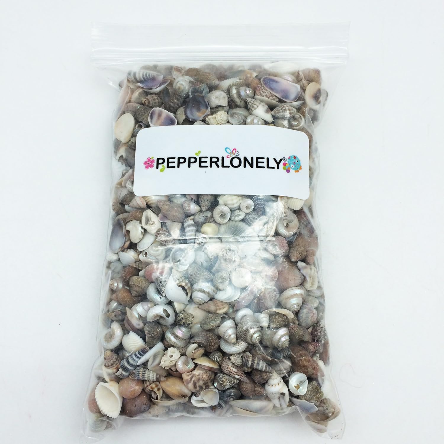 PEPPERLONELY Tiny Mix Sea Shells, Small Shells Mixed, 8 OZ Apprx. 1400+ PC Shells, 1/4 Inch ~ 5/8 Inch