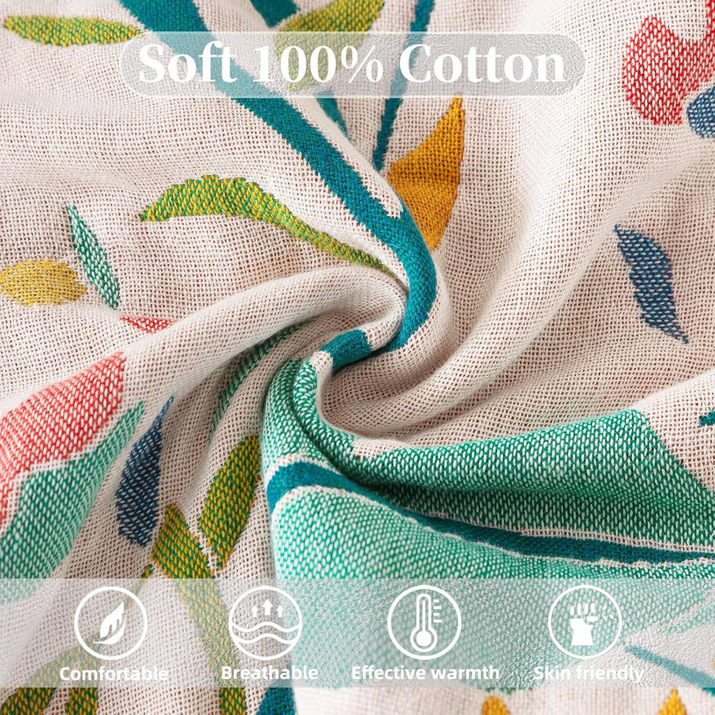 Boho Throw Blanket for Bed, 100% Pure Cotton Ultra Soft Rustic Quilt, Farmhouse Decor Bed Blankets, All Season Rustic Throw for Sofa Couch Chair(91"x 98", Boho Floral)