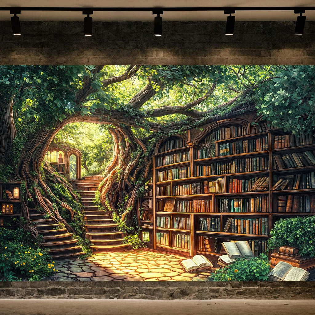 9X6ft Forest Fairy Enchanted Library Backdrop Magical Woodland Bookshelf Green Garden for Photography Magic Nature Party Birthday Baby Shower Photo Shoots Decor Props
