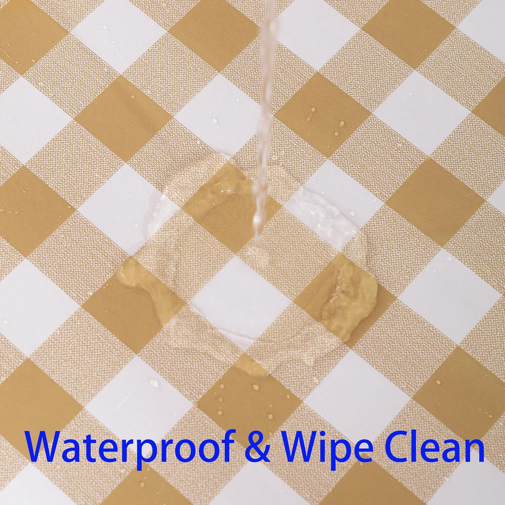 Heavy Duty Vinyl Tablecloth with Flannel Backing Waterproof Oil-Proof Plastic Table Cloth Stain-Resistant Wipeable Rectangle or Square Table Cover for Indoor and Outdoor (Khaki Checkered, 60x102 Inch)