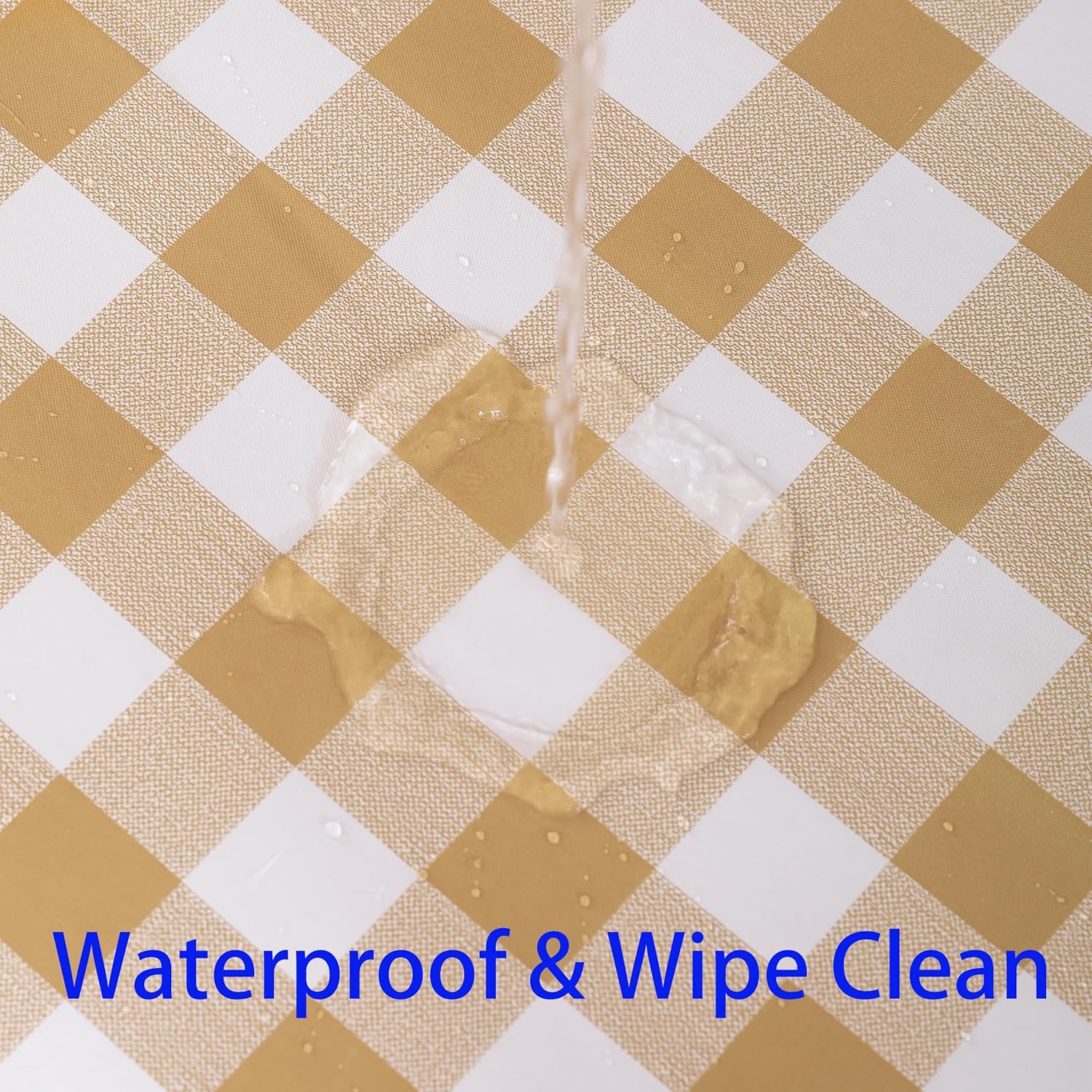Heavy Duty Vinyl Tablecloth with Flannel Backing Waterproof Oil-Proof Plastic Table Cloth Stain-Resistant Wipeable Rectangle or Square Table Cover for Indoor and Outdoor (Khaki Checkered, 60x102 Inch)
