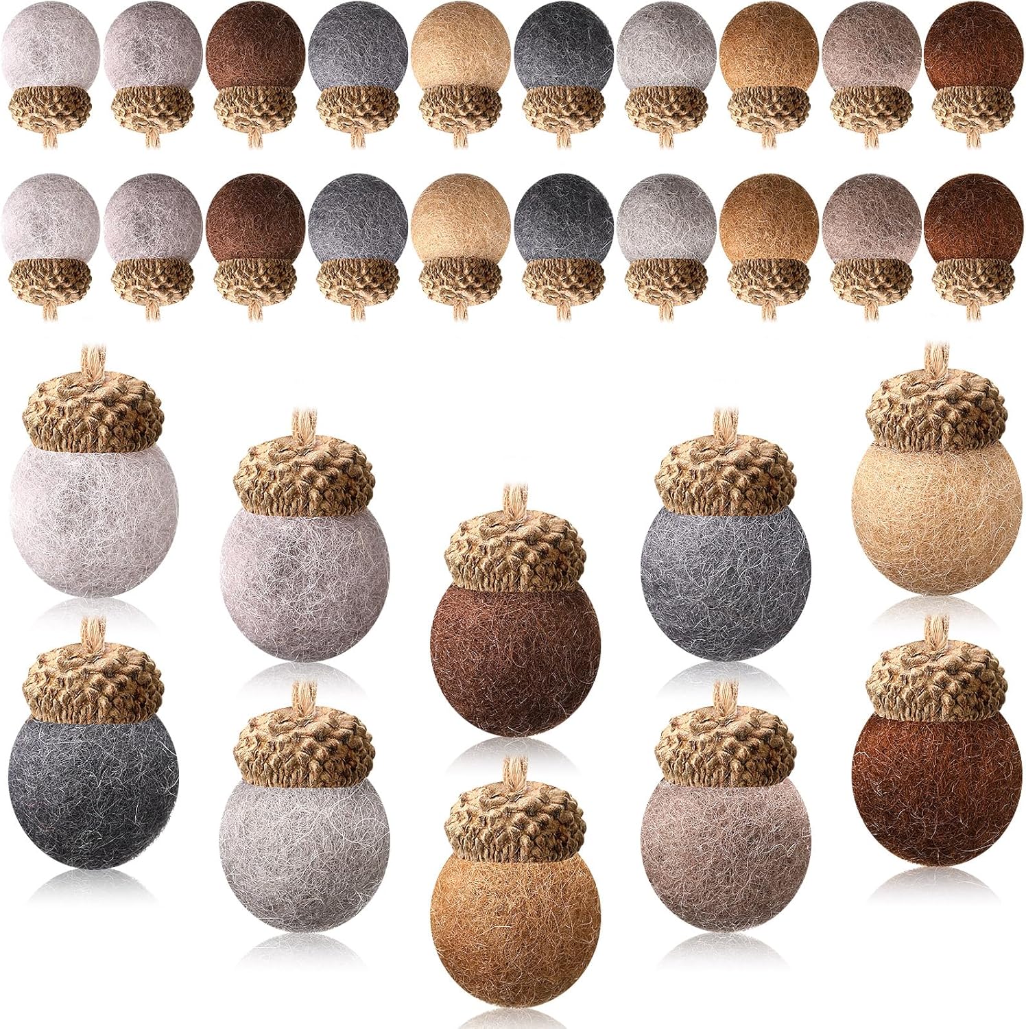 Tatuo 30 Pcs Christmas Felt Acorn Ornaments Colorful Wool Felt Acorn Pom Balls Mini Wool Acorns Bulk for DIY Xmas Crafts Christmas Tree Hanging Ornaments Party Favors Home Indoor Decor(Earth Colors)