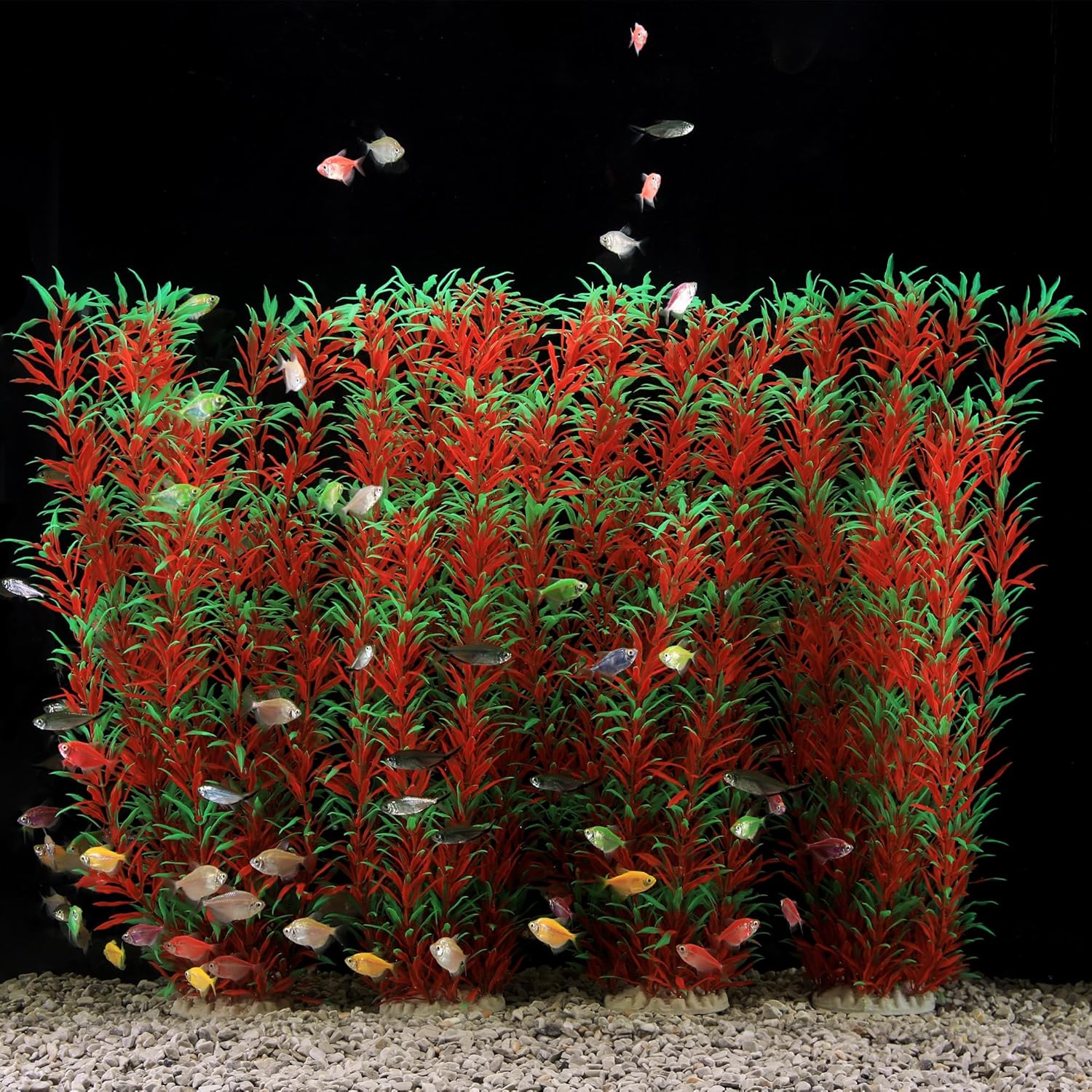 JIHAQUA 2 Pack Aquarium Decor Plastic Plants Extra Large 21 Inches Tall Fish Tank Decorations (Wine 4pcs)