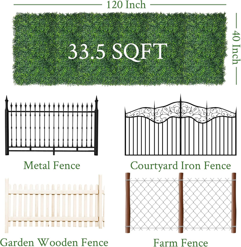 Artificial Ivy Privacy Fence Screen: 120"x 40" (33.5 SQFT) UV-Anti Faux Boxwood Roll Grass Wall Panels for Patio Balcony Privacy, Garden, Backyard Greenery Wall Backdrop Decor