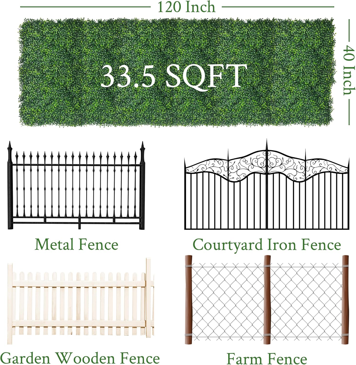 Artificial Ivy Privacy Fence Screen: 120"x 40" (33.5 SQFT) UV-Anti Faux Boxwood Roll Grass Wall Panels for Patio Balcony Privacy, Garden, Backyard Greenery Wall Backdrop Decor