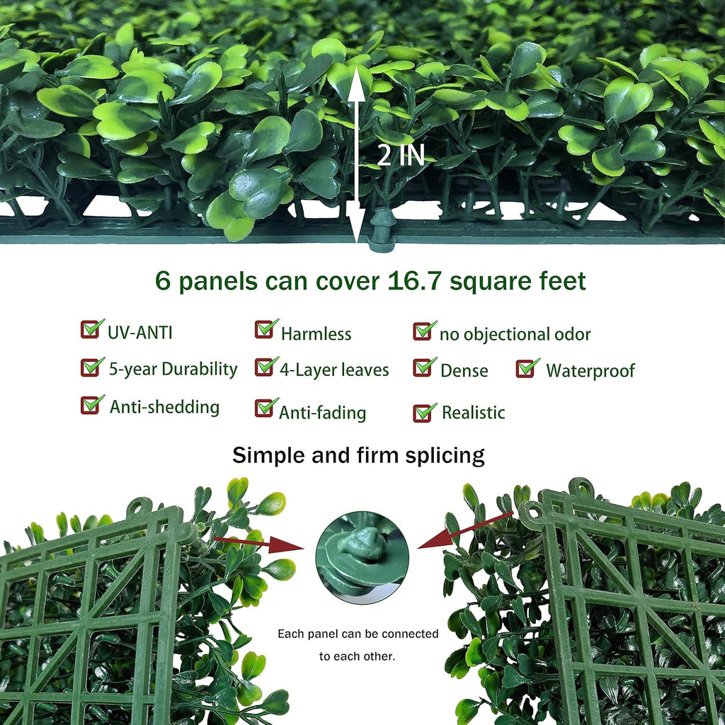 Artificial Grass Wall Panels,20X20 in 6P UV-Anti Greenery Boxwood Panels for Indoor Outdoor Green Wall Decor & Ivy Fence Covering Privacy