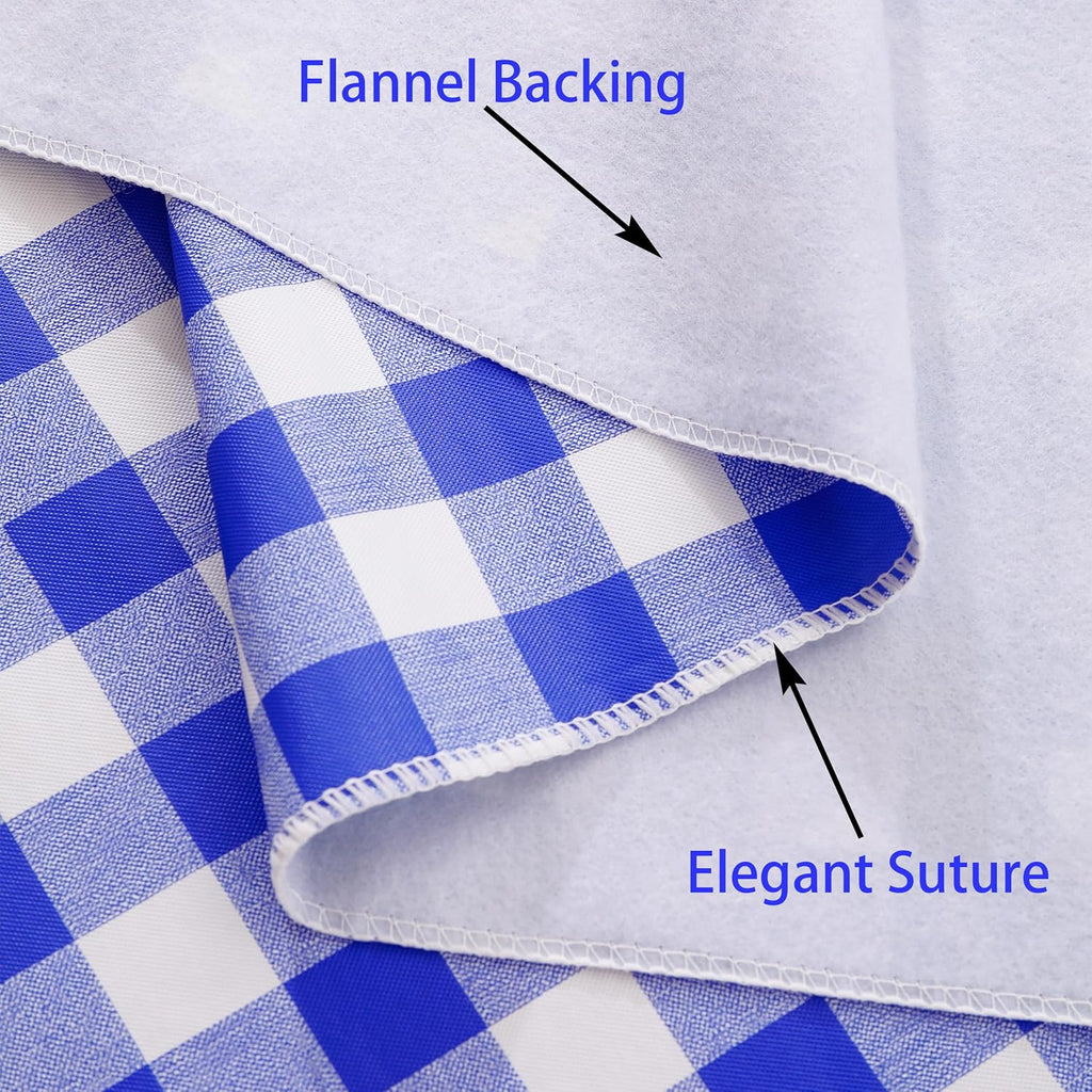 Heavy Duty Vinyl Tablecloth with Flannel Backing Waterproof Oil-Proof Plastic Table Cloth Stain-Resistant Wipeable Rectangle or Square Table Cover for Indoor and Outdoor (Blue Checkered, 60x102 Inch)